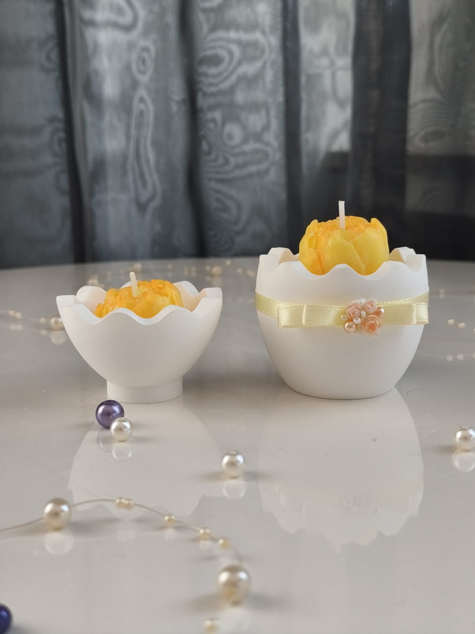 Svíčka pro tebe – Květiny v jesmonitovém vajíčku | Magnolie | Nika's Home